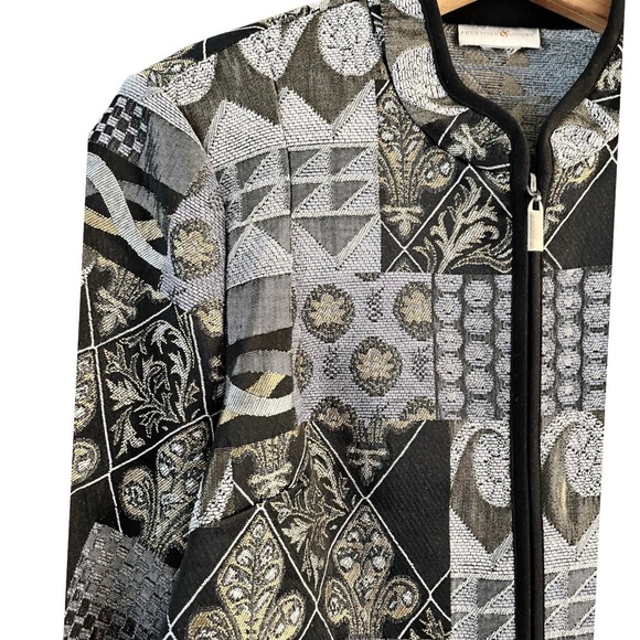 PRESWICK & MOORE Tapestry Jacket Black Gold Silver Full Zip Long Sleeves XL EUC - Picture 5 of 7